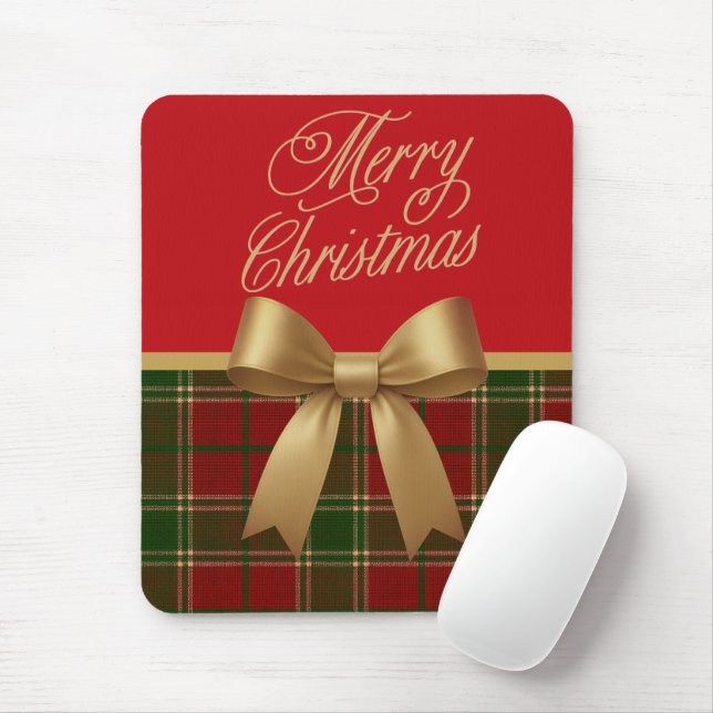 Mousepad Elegant Christmas Plaid Collection with Gold Bow (Com mouse)