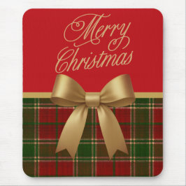 Mousepad Elegant Christmas Plaid Collection with Gold Bow