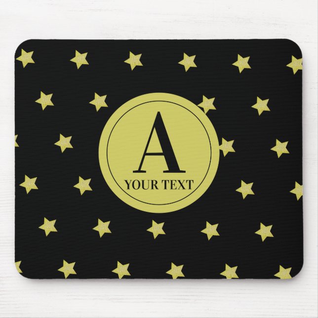 Mousepad Elegant Gold & Black Star Pattern Monogram (Frente)