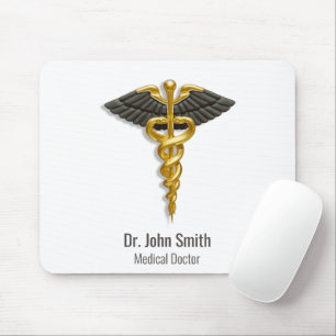 Mousepad Elegant Gold Caduceus Black Wings Classy Medical