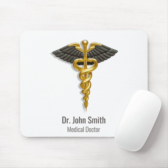 Mousepad Elegant Gold Caduceus Black Wings Classy Medical (Com mouse)