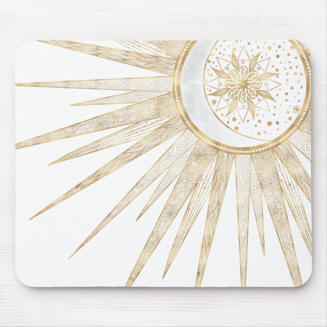Mousepad Elegant Gold Doodles Sun Moon Mandala Design (Frente)