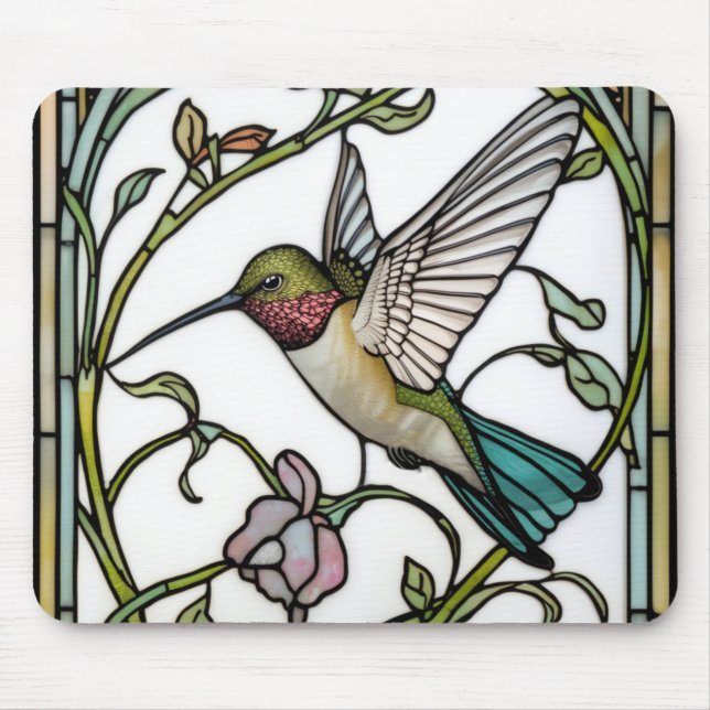 Mousepad Elegant hummingbird artwork botanical boho chic (Frente)