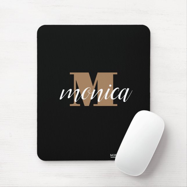 Mousepad Elegant Monogram Black Gold Script minimal (Com mouse)