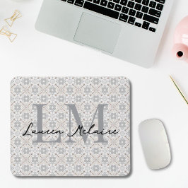 Mousepad Elegant Spanish Tile Monogram Script Name