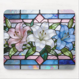Mousepad Elegant Stained Glass Lily Floral Design in Soft P