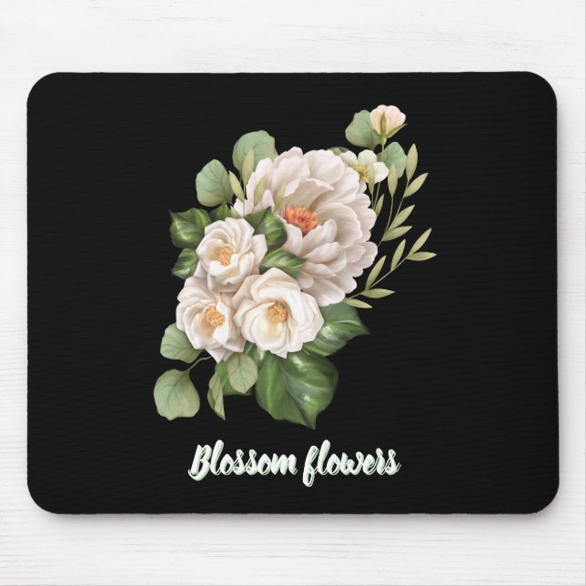 Mousepad Elegant white floral bouquet with green leaves (Frente)