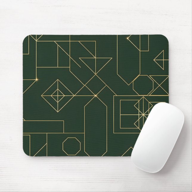 Mousepad Elegante Arte Deco Geométrica Verde Esmeralda e Do (Com mouse)