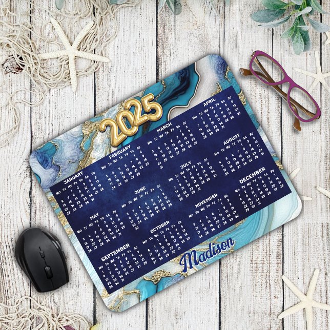 Mousepad Elegante azul aqua marble art faux glitter 2025 (Criador carregado)