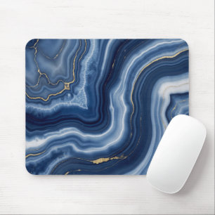 Mousepad Elegante Azul Marinho Dourado Mármore Líquido Abst