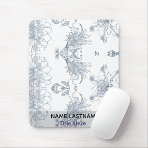 Mousepad Elegante BG branco & flor azul personalizado 