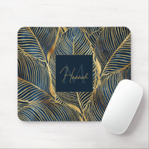 Mousepad Elegante Blue Leaf Design