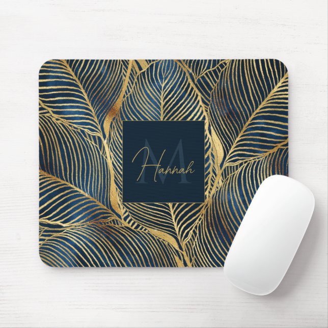 Mousepad Elegante Blue Leaf Design (Com mouse)