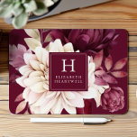 Mousepad Elegante Borgonha Ivory Watercolor Monograma Flora<br><div class="desc">Este design apresenta um buquê floral de aquarela em tons de burgundy e marfim em fundo de burgundy profundo. Personalize-o com o seu monograma inicial e nome na fonte do serif de marfim enquadrado por um quadrado burgundy.</div>