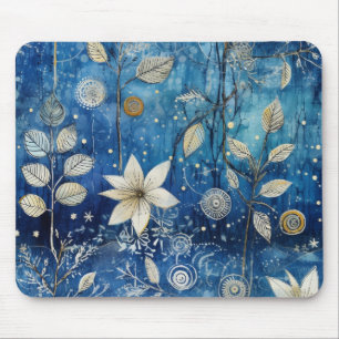 Mousepad Elegante Botânica de Inverno Azul Índigo