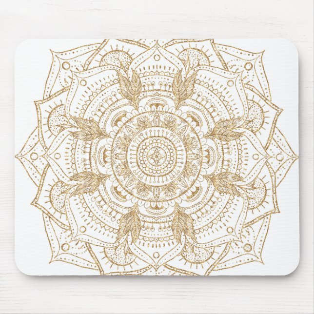 Mousepad Elegante, branco e Dourado, Design de desenho da m (Frente)