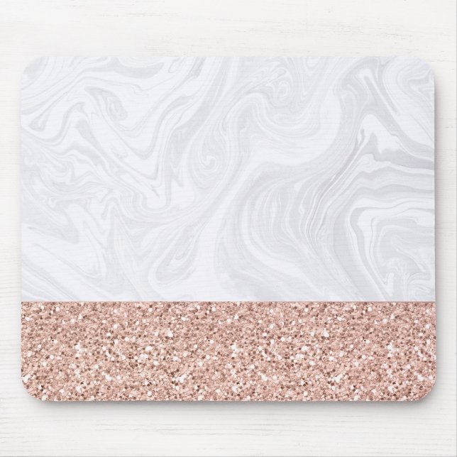 Mousepad Elegante brilhante Rosa de mármore branco chic (Frente)