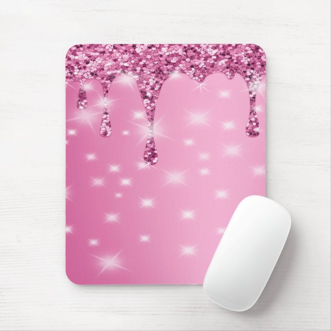Mousepad Elegante Brilho Rosa Quente com Efeito de Gotejame (Com mouse)