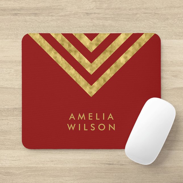 Mousepad Elegante Chevron Geométrico Nome Falso Dourado Ver (Criador carregado)