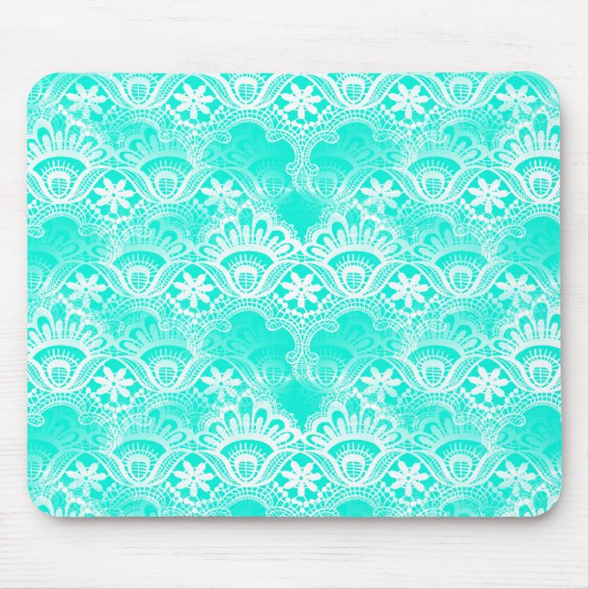 Mousepad Elegante Cor damasco de rendas de turquesa de teal (Frente)