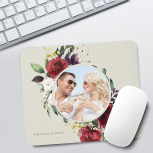 Mousepad Elegante Coroa Floral Burgundy Rosa Foto