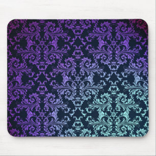 Mousepad Elegante Damask Azul Teal Roxo Preto