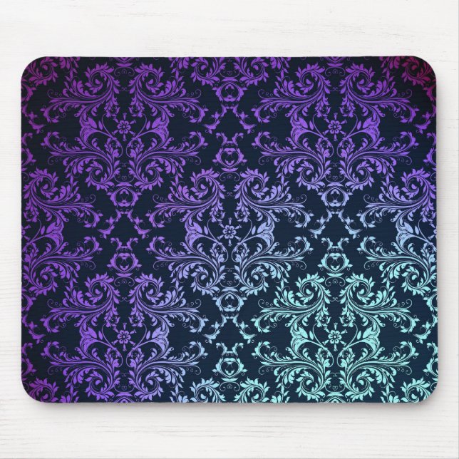 Mousepad Elegante Damask Azul Teal Roxo Preto (Frente)