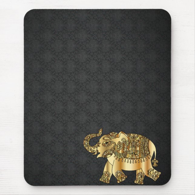 Mousepad Elegante Damask Dourado Paisley Elephant (Frente)