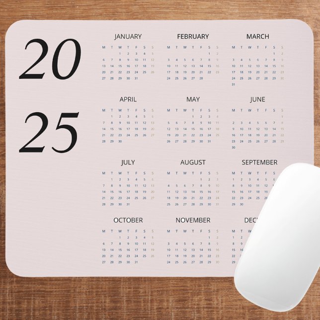 Mousepad Elegante de Calendário Personalizado Pink 2025 (Criador carregado)