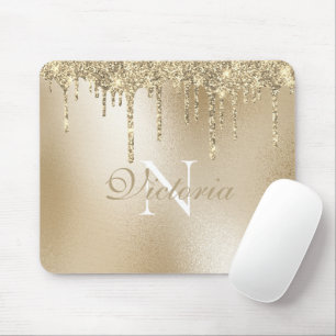 Mousepad Elegante de Monograma de Coleta Metálica Dourada