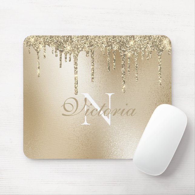Mousepad Elegante de Monograma de Coleta Metálica Dourada (Com mouse)