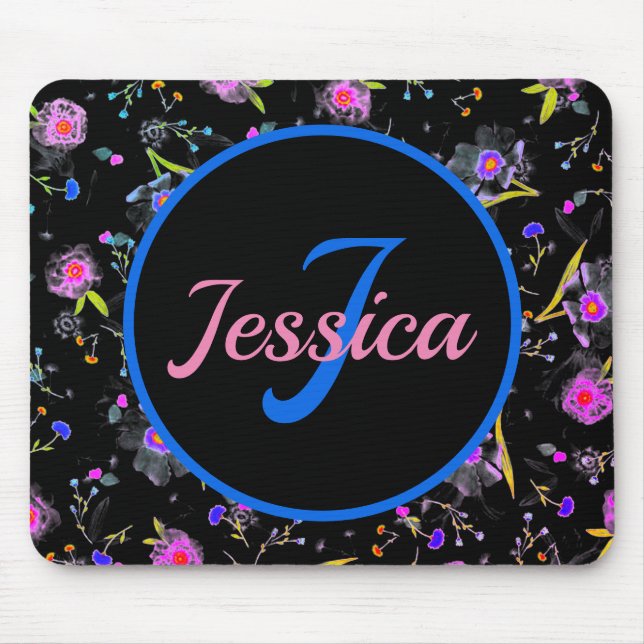Mousepad Elegante de Monograma Floral (Frente)