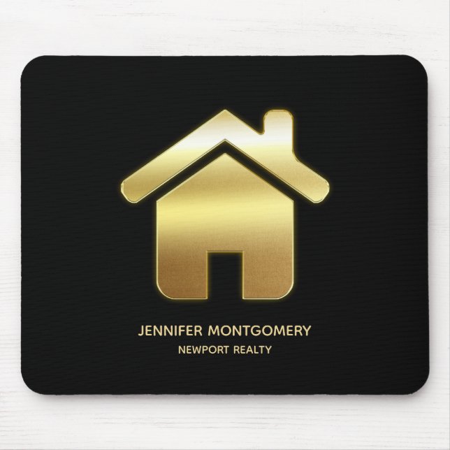 Mousepad Elegante Dourado House Símbolo Real Estate Design (Frente)