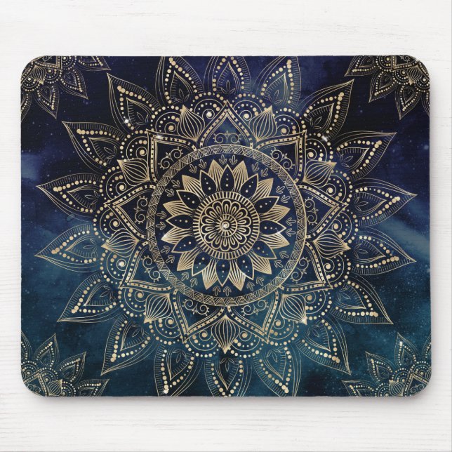 Mousepad Elegante Dourado Mandala Blue Galaxy Design (Frente)