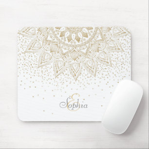 Mousepad Elegante Dourado Mandala Confetti Design