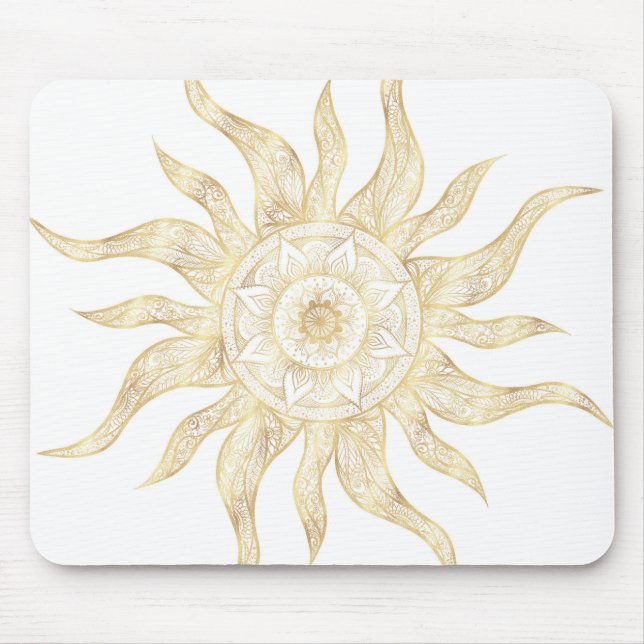Mousepad Elegante Dourado Sun Mandala Design (Frente)