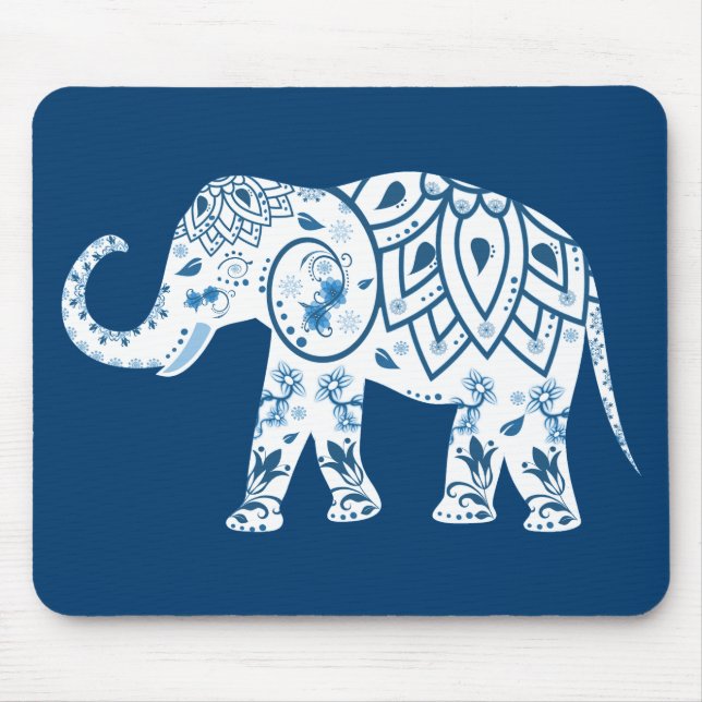 Mousepad Elegante Elefante Azul com Padrão (Frente)