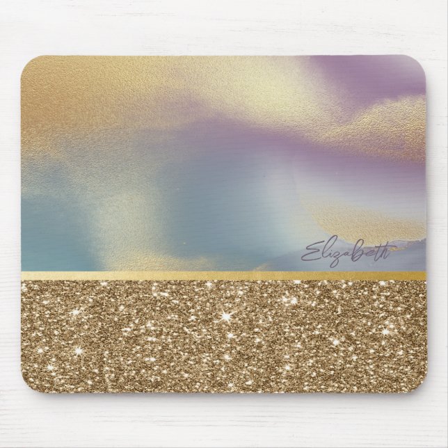 Mousepad Elegante Estiloso Dourado Brilho Colorido (Frente)