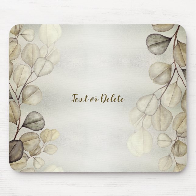Mousepad Elegante Eucalyptus Foliage Shiny Ouro de Aquarela (Frente)