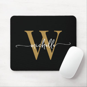 Mousepad Elegante Feminino Nome Monograma Script Dourado Pr