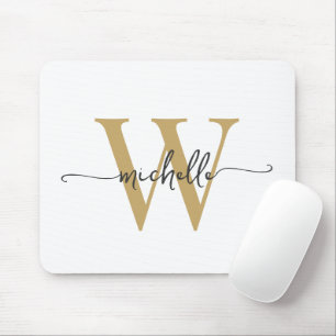 Mousepad Elegante Feminino Nome Monograma Script em Ouro Br