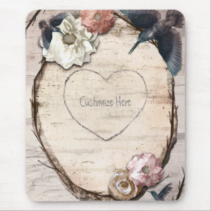 Mousepad Elegante Flor de Bétula Branca Rústica e Beija-flo