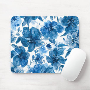 Mousepad Elegante Floral Aquarela Azul