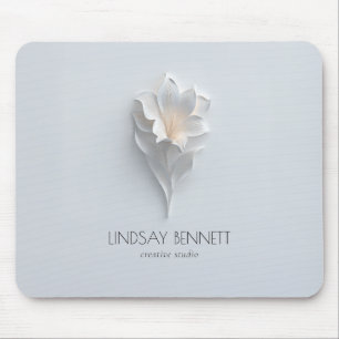 Mousepad Elegante Floral Minimalista Branco Azul