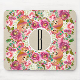 Mousepad Elegante Floral Rústico Kraft Monograma Shabby Chi