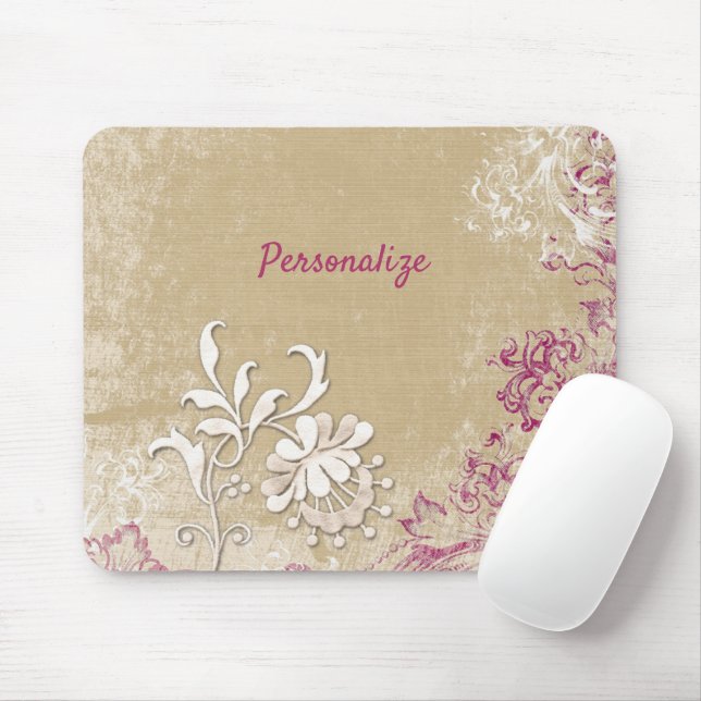 Mousepad Elegante Flores de Fantasia Púrpura e Branca Perso (Com mouse)