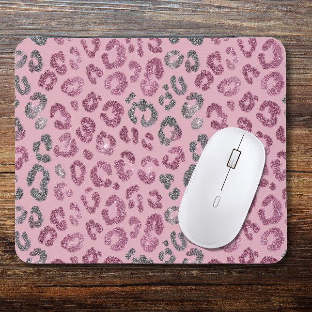 Mousepad Elegante Glitter Leopardo Rosa Prata em Dourado Ro (Criador carregado)