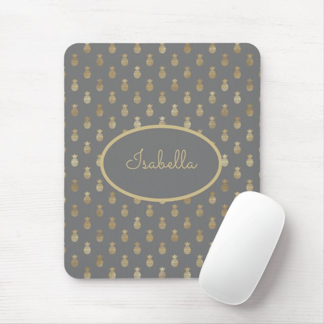 Mousepad Elegante Grey e Dourado Abacaxi Personalizado  (Com mouse)
