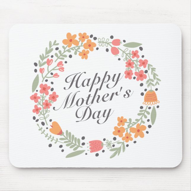 Mousepad Elegante Happy Dia de as mães Floral Wreath Mousep (Frente)