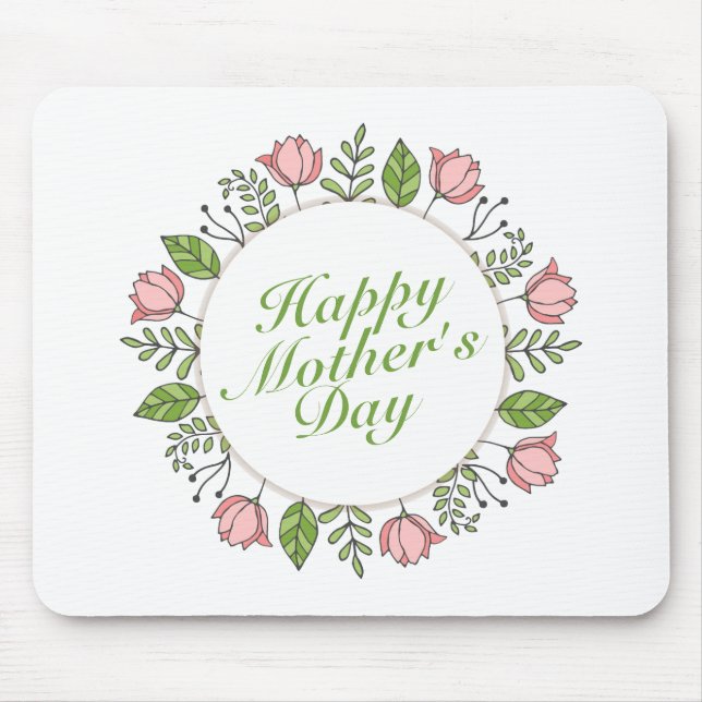 Mousepad Elegante Happy Dia de as mães Floral Wreath Mousep (Frente)